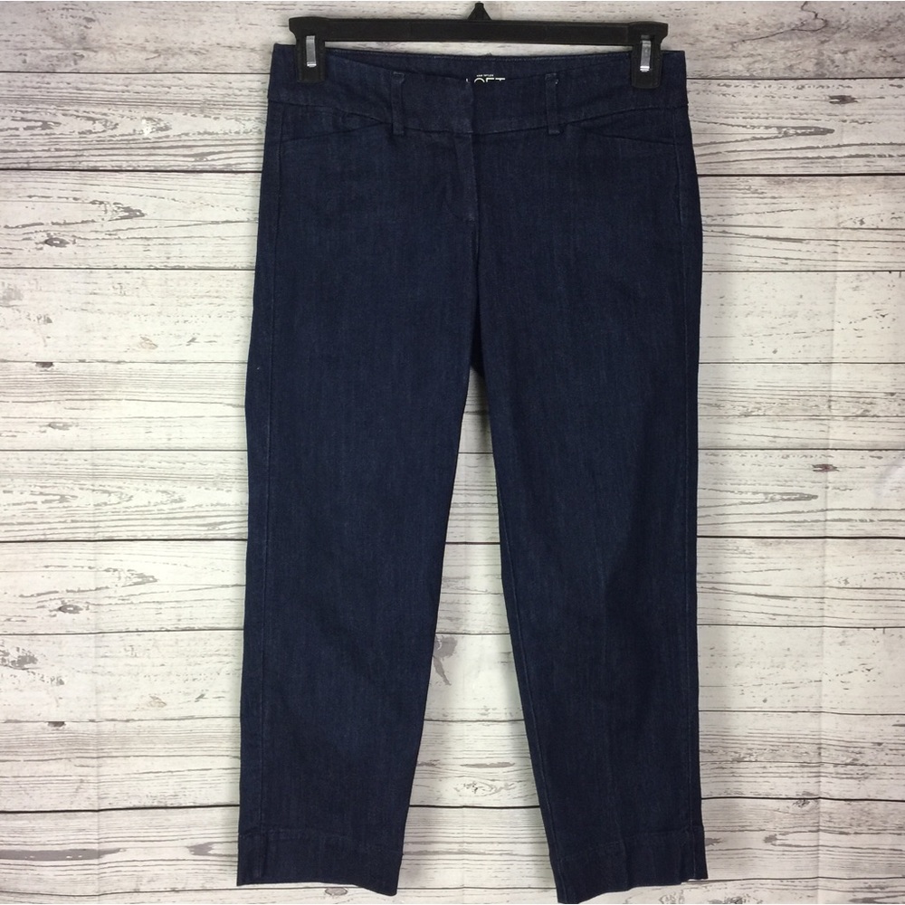 Ann Taylor Loft Denim Curvy Crop Blue Flat Front Stretch Jeans Pants